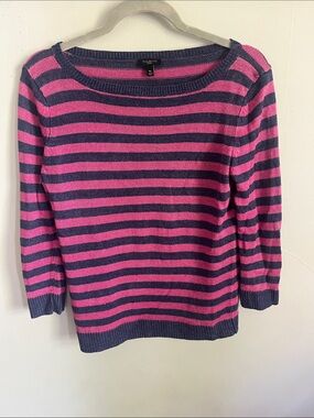 Talbots Pink & Navy Striped Scoop Neck Sweater